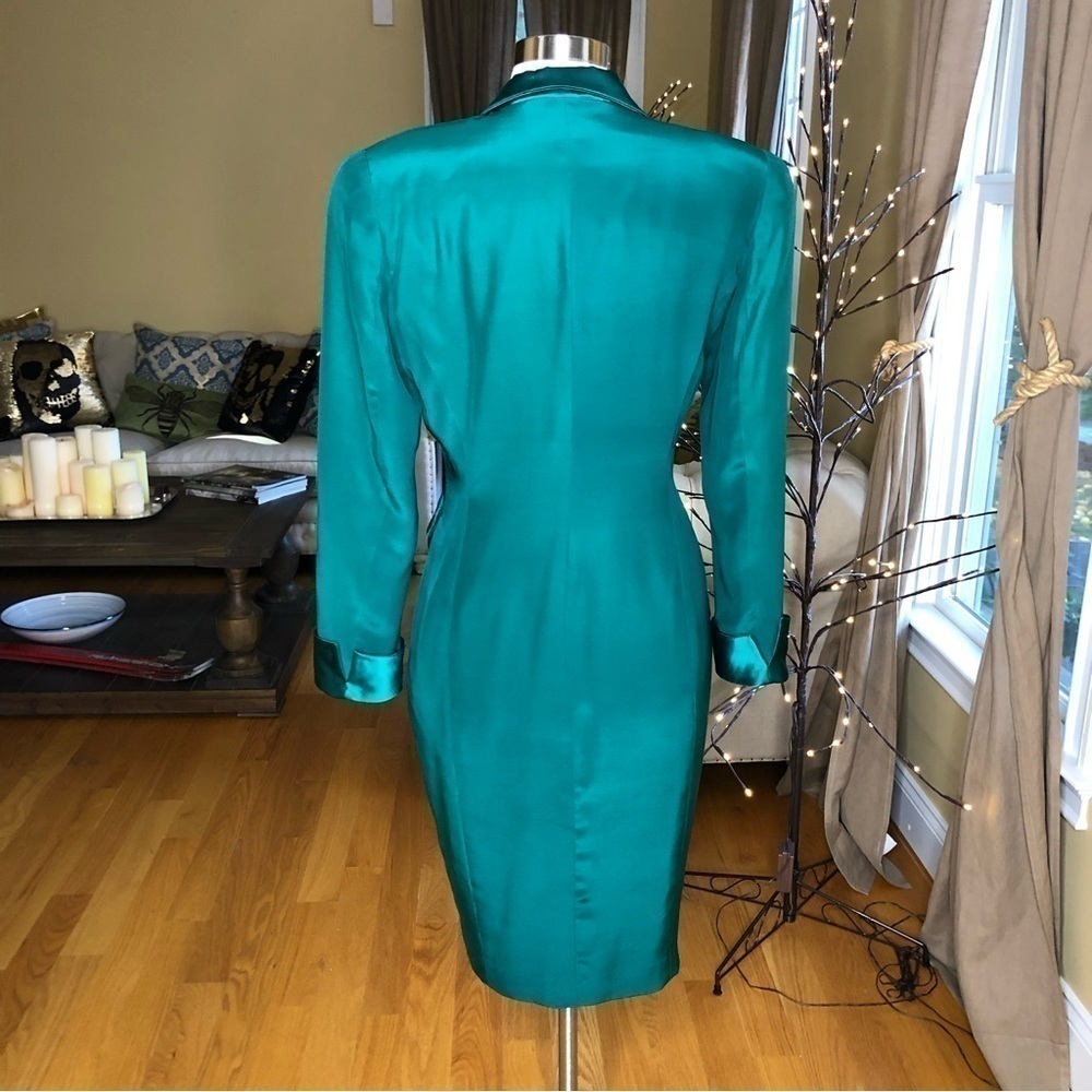 Vintage PSI Night Silk Wrap Power Dress Green 10 - Picture 5 of 15